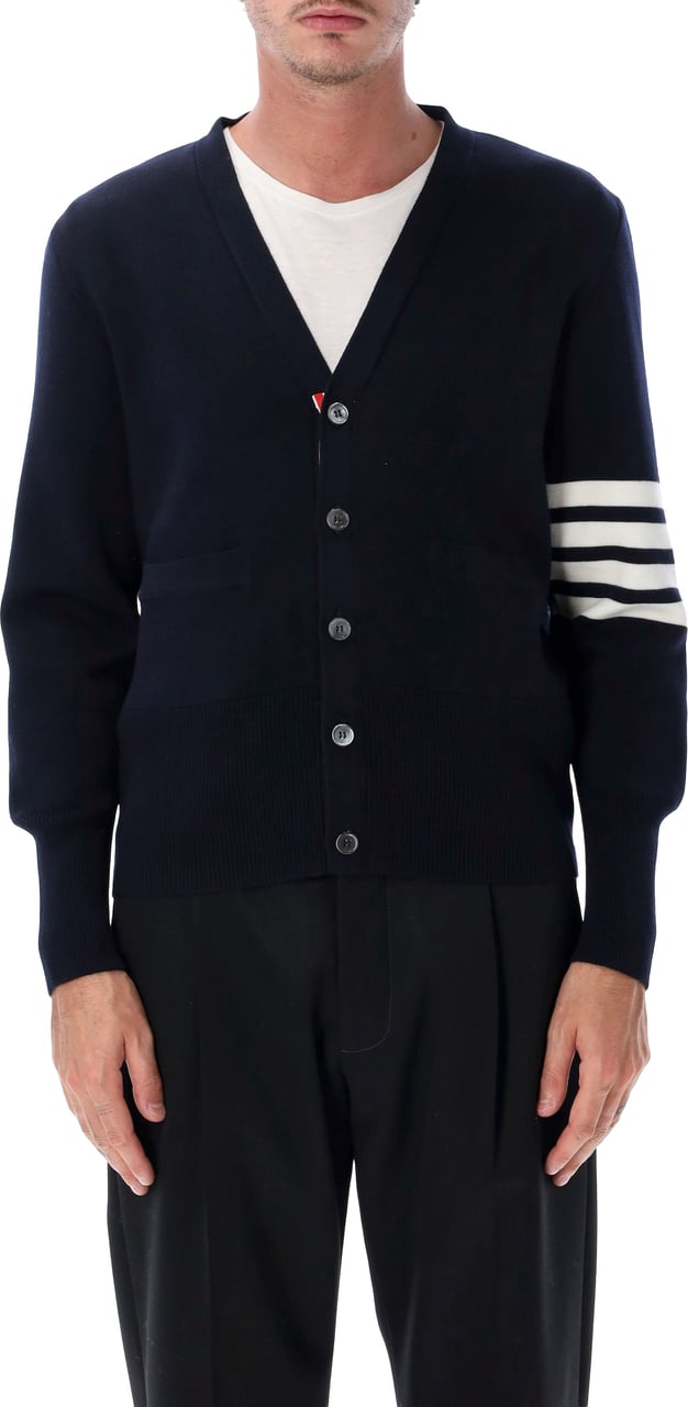 Thom Browne Milano Stitch V Neck Cardigan W/ 4 Bar I Blu Navy