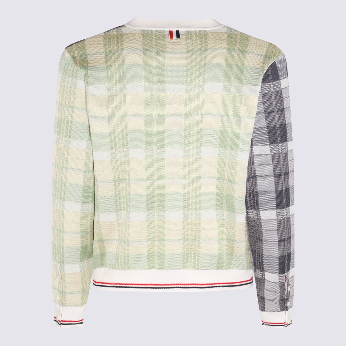 Thom Browne Patchwork Plaid Cardigan With Contrasting Stripes Grijs