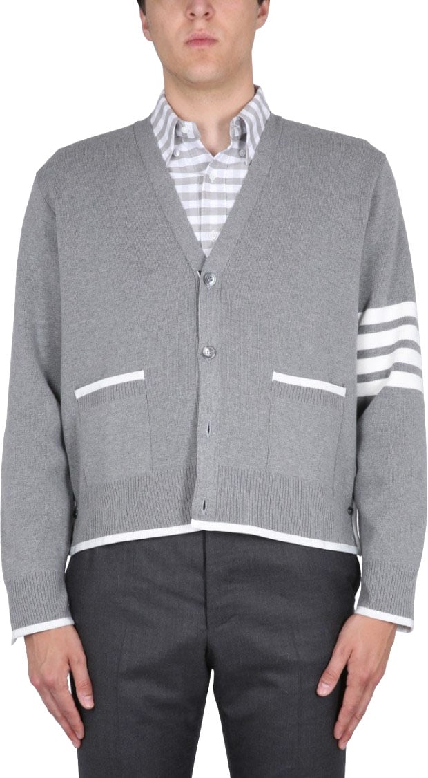 Thom Browne 4Bar Stripe Cardigan Grijs