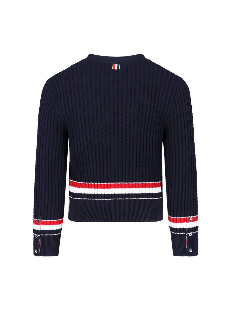 Thom Browne Navy Blue Knitted Cotton V-Neck Cardigan Blauw