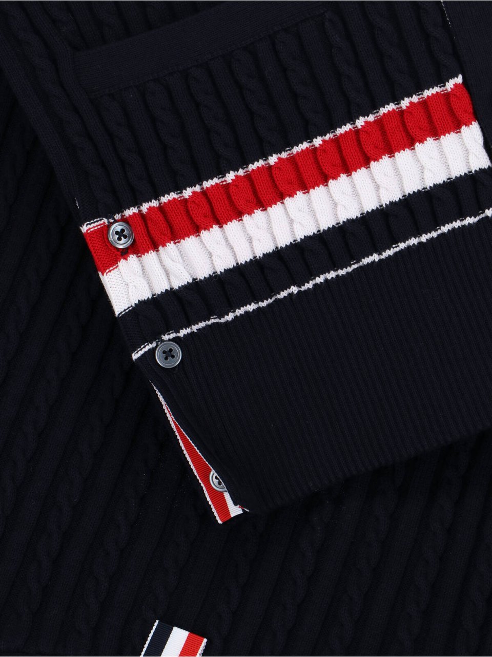 Thom Browne Navy Blue Knitted Cotton V-Neck Cardigan Blauw