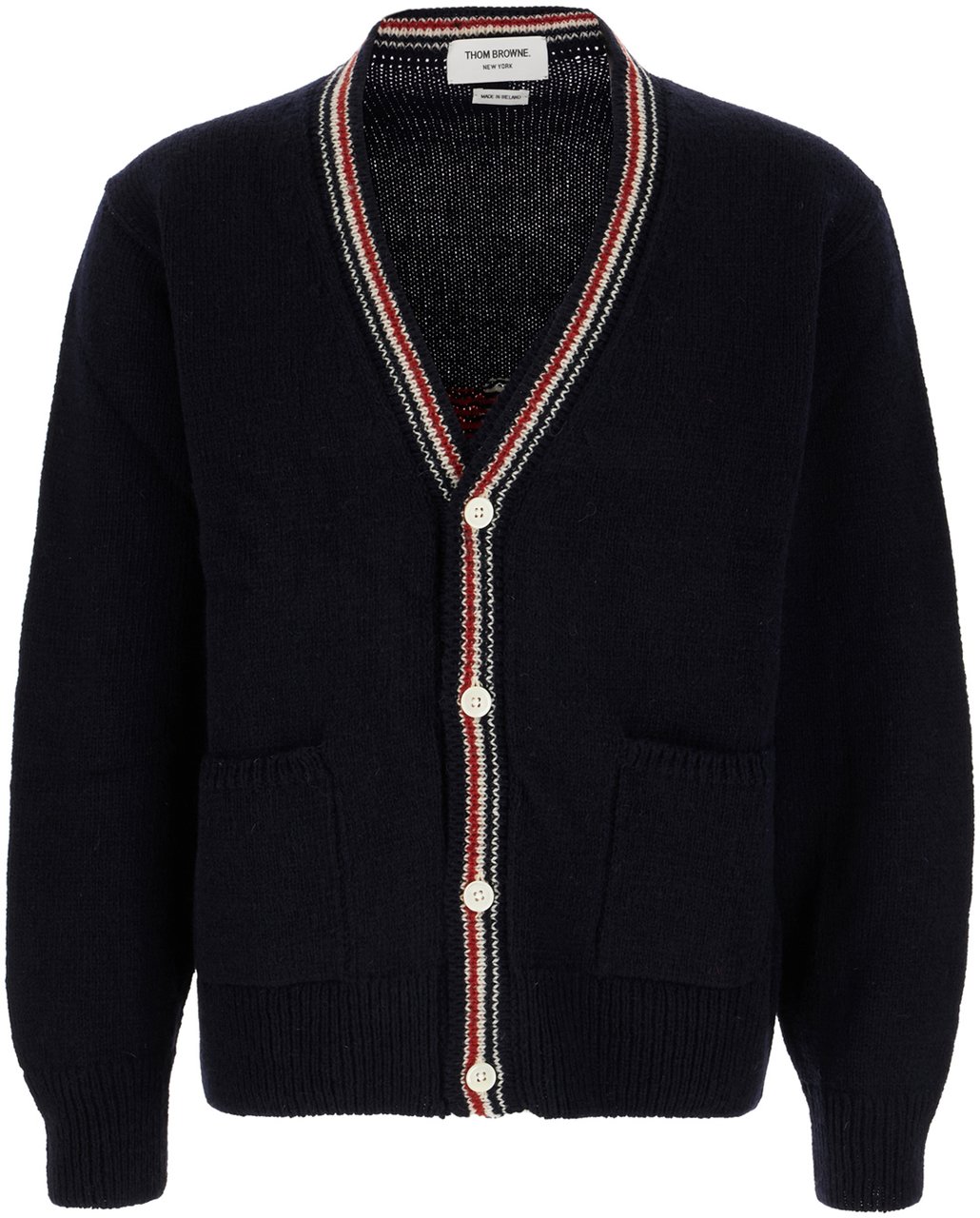Thom Browne Navy blue wool blend cardigan Blauw