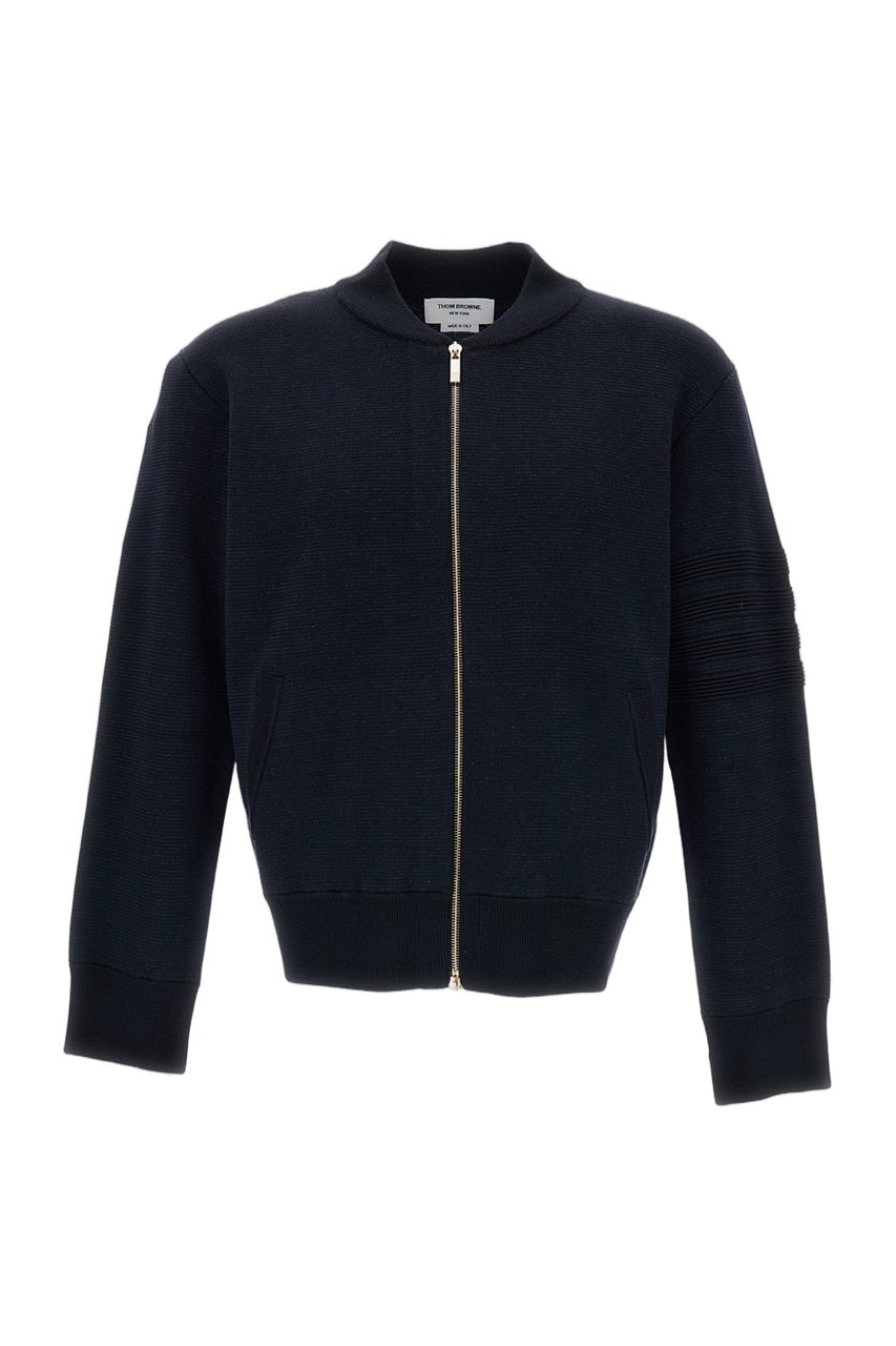 Thom Browne Navy Blue Cotton Ottoman Milano Bomber Jacket Blauw