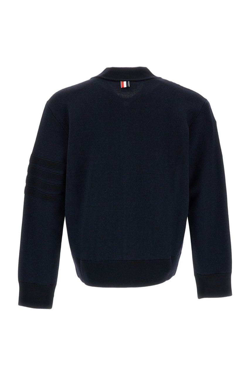 Thom Browne Navy Blue Cotton Ottoman Milano Bomber Jacket Blauw