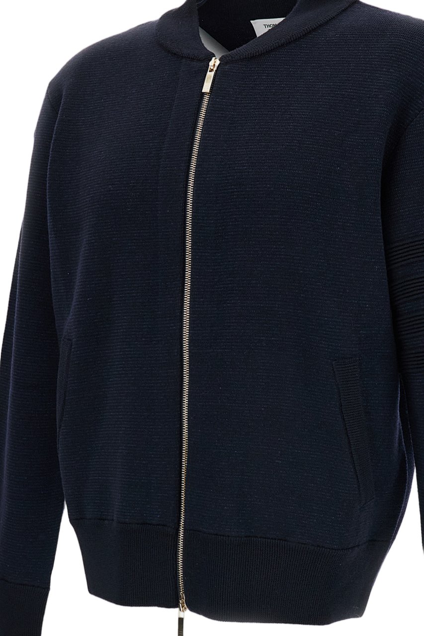 Thom Browne Navy Blue Cotton Ottoman Milano Bomber Jacket Blauw