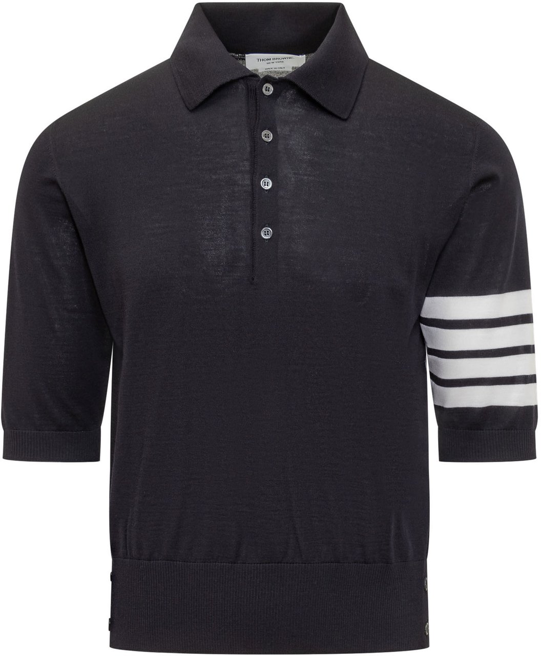 Thom Browne Polo In Maglia Con Righe Sulla Manica Zwart