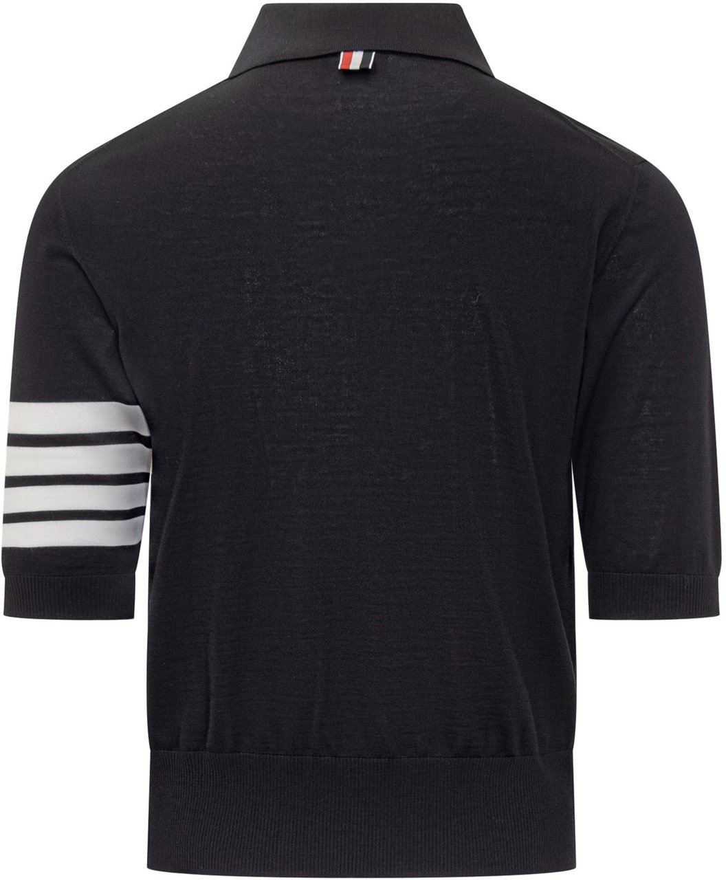 Thom Browne Polo In Maglia Con Righe Sulla Manica Zwart