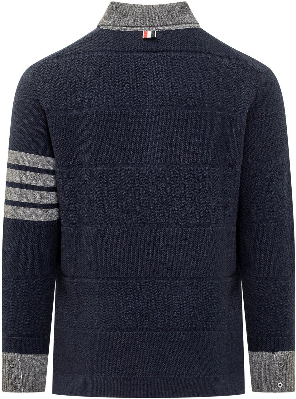Thom Browne Polo Maniche Lunghe Blauw