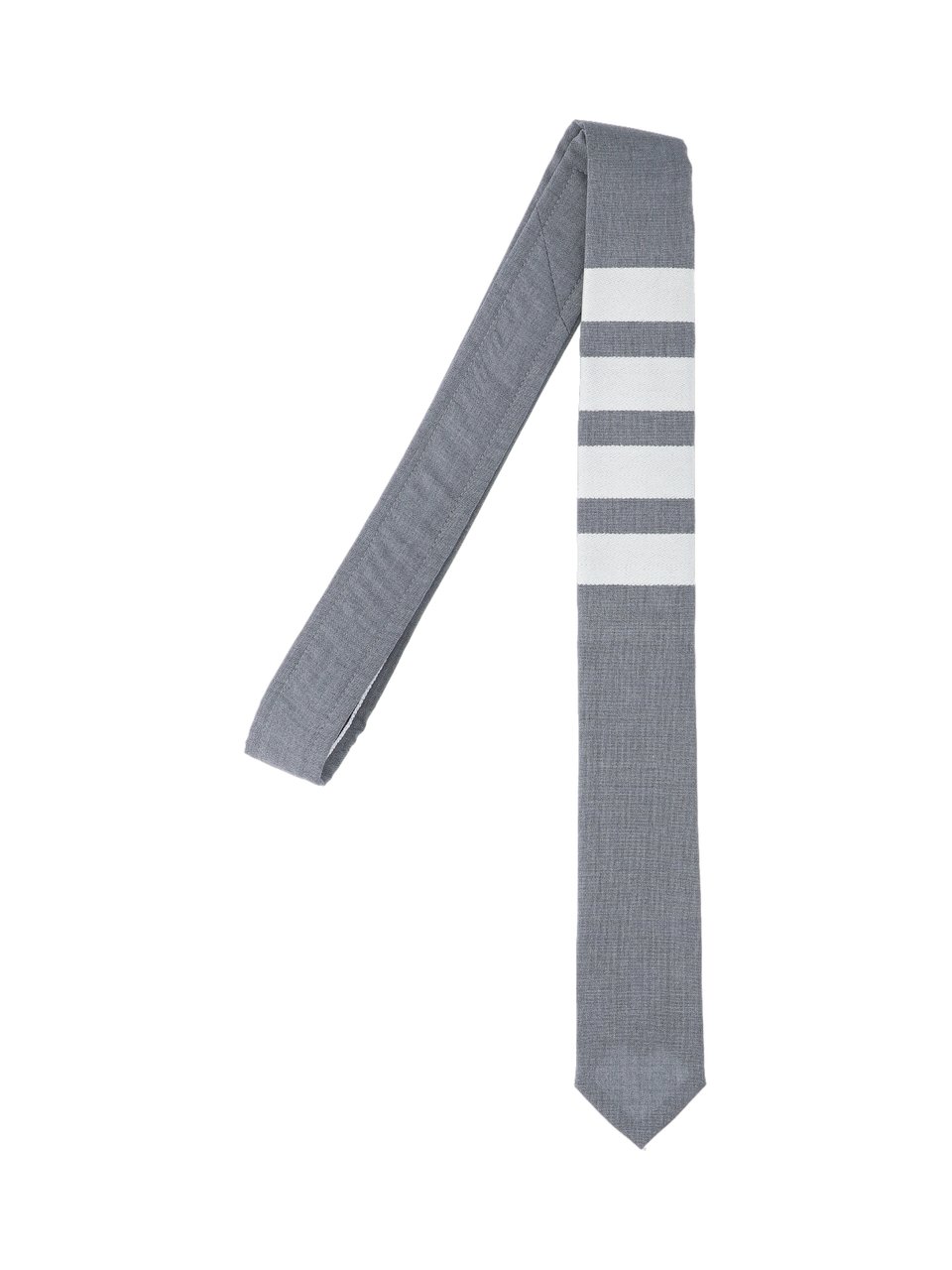 Thom Browne Adjustable Slim Wool Tie with Iconic Stripes and Grosgrain Tab Grijs