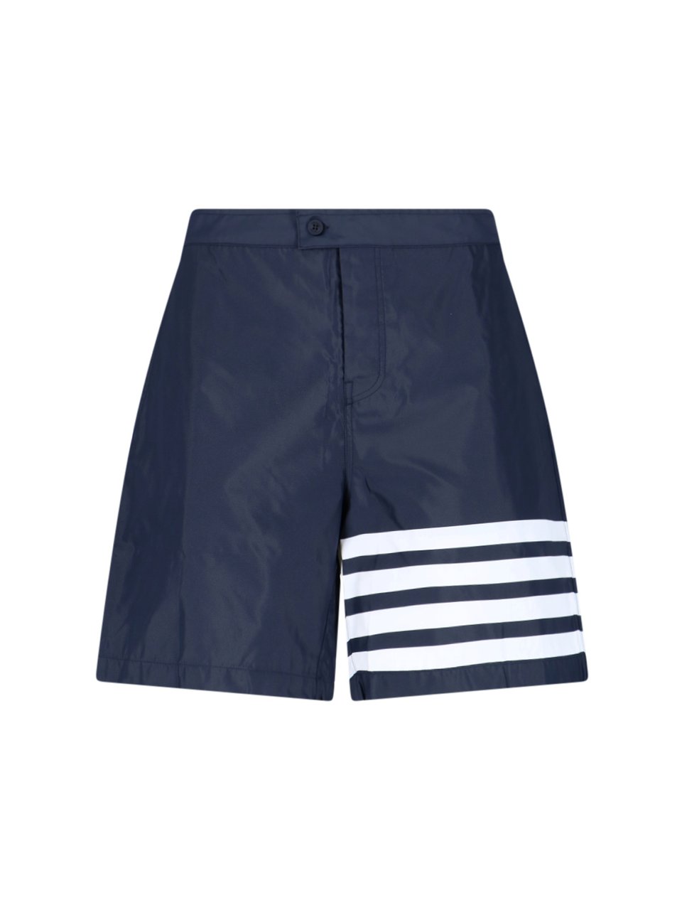 Thom Browne Navy Blue Shorts with White 4-Bar Stripe Detail Blauw