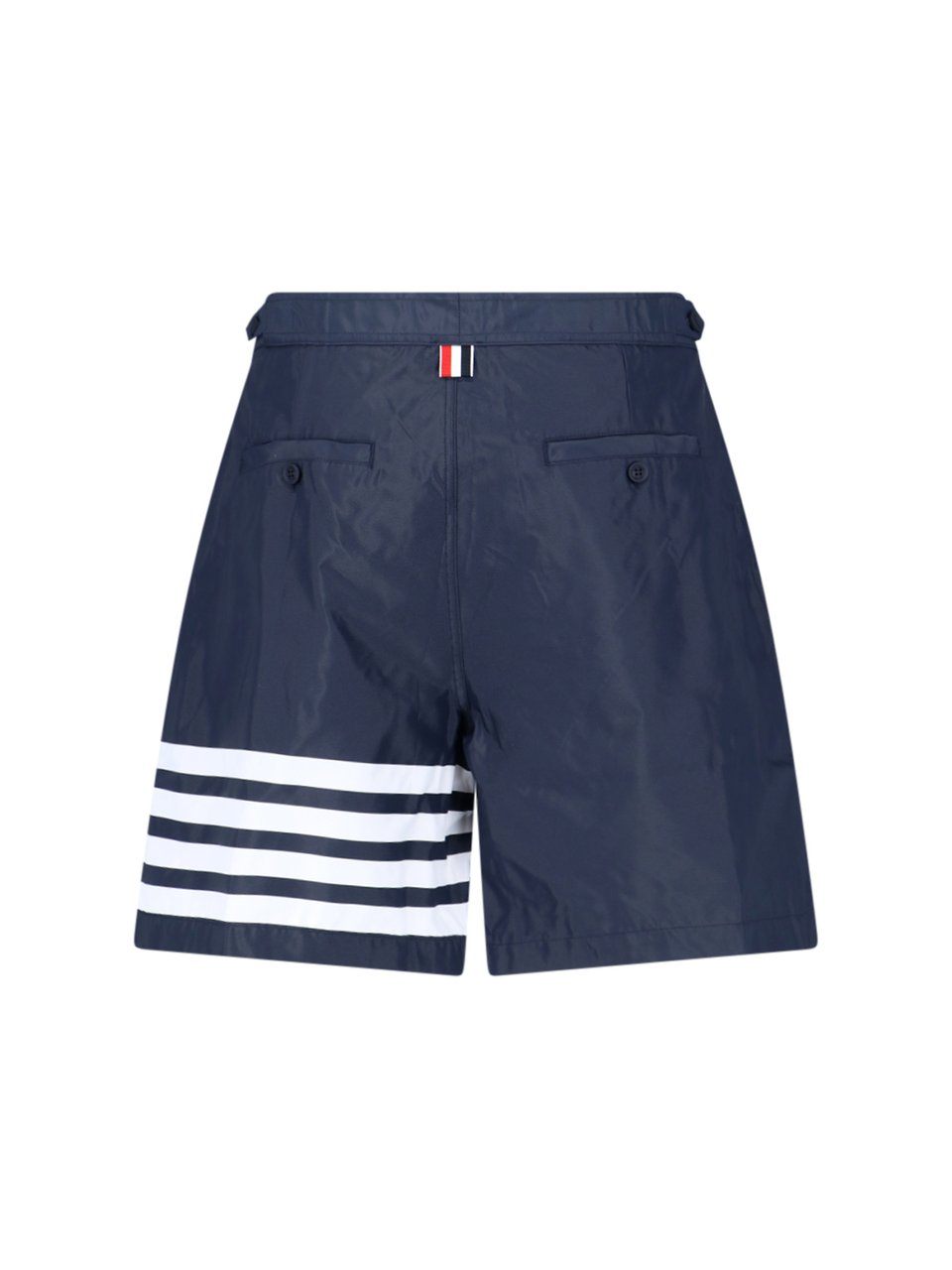 Thom Browne Navy Blue Shorts with White 4-Bar Stripe Detail Blauw