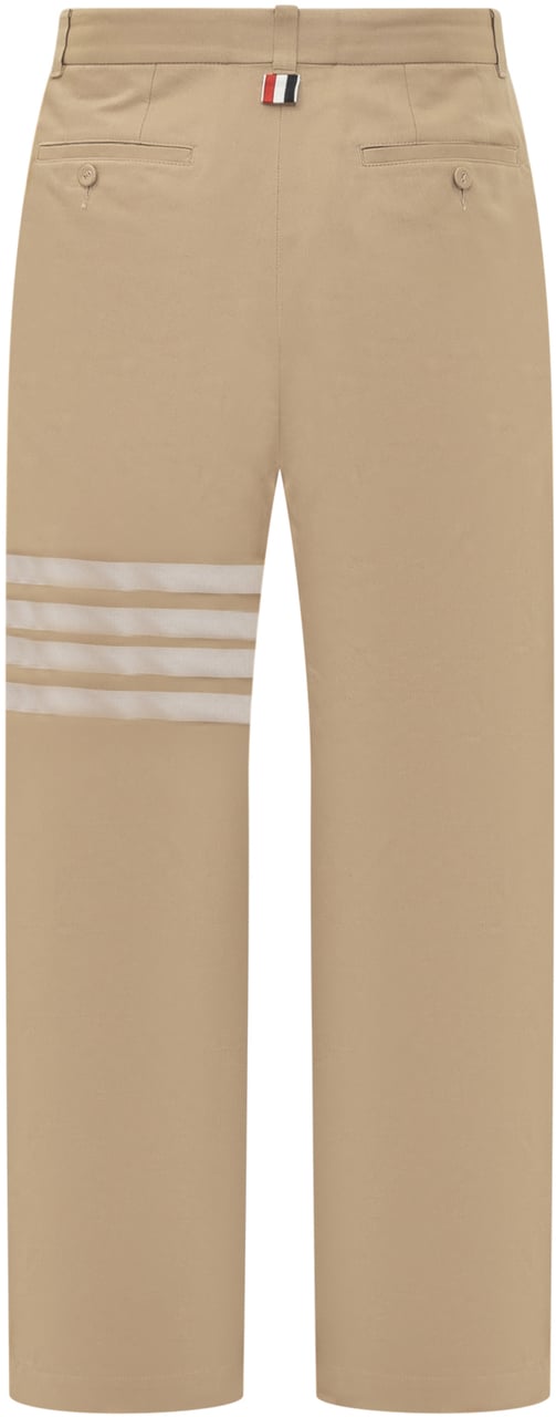 Thom Browne Pantalone in Cotone con Motivo 4-Bar Beige