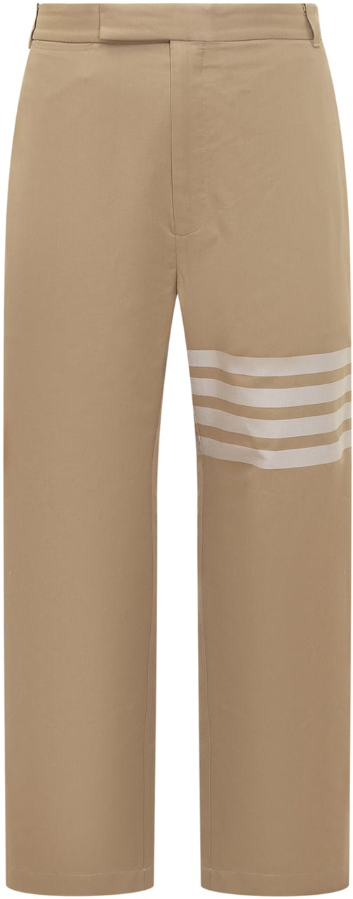 Thom Browne Pantalone in Cotone con Motivo 4-Bar Beige
