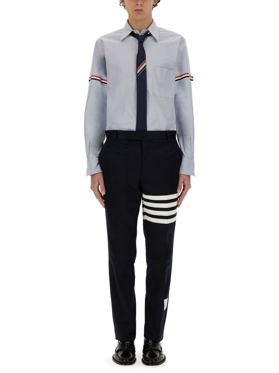 Thom Browne Striped Bands Cotton Button-Down Shirt Wit