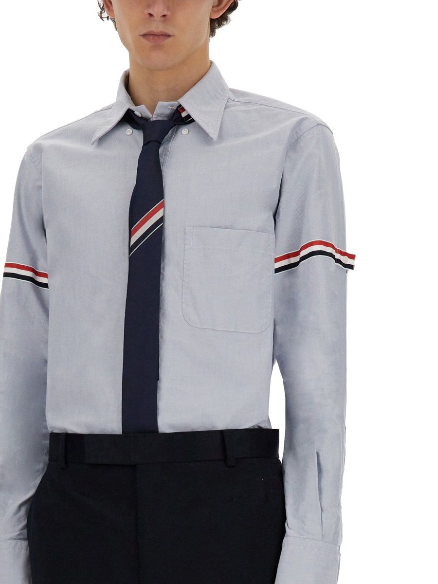 Thom Browne Striped Bands Cotton Button-Down Shirt Wit