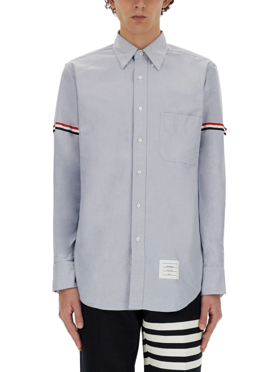 Thom Browne Striped Bands Cotton Button-Down Shirt Wit