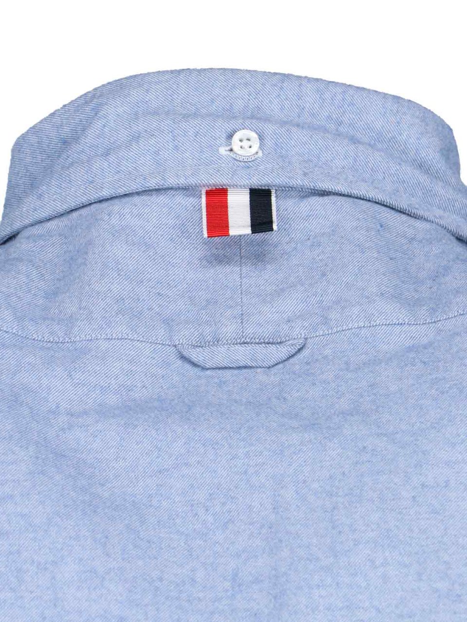 Thom Browne Light Blue Button-Down Shirt with Tricolor Tab and Signature Stripes Blauw