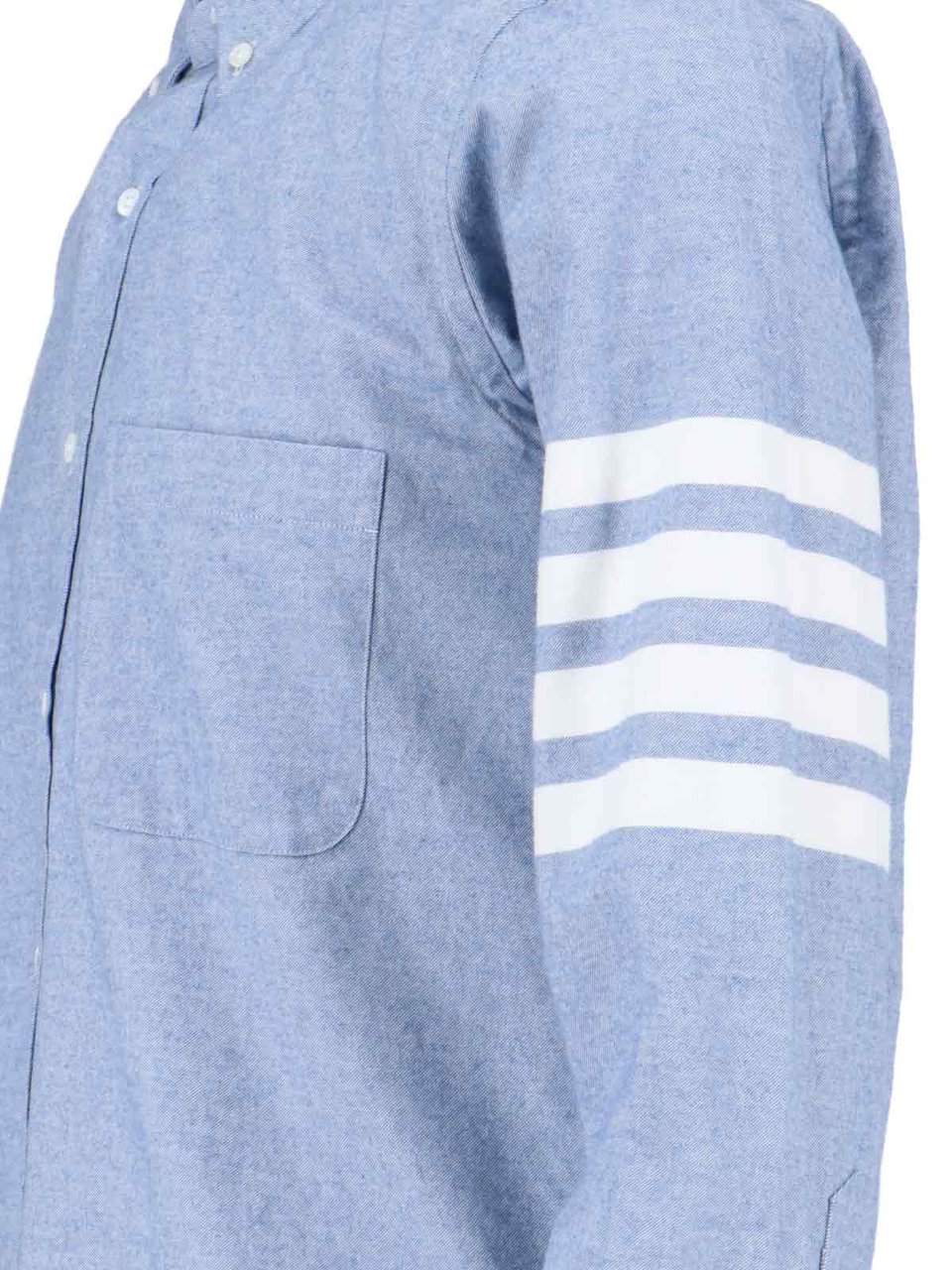 Thom Browne Light Blue Button-Down Shirt with Tricolor Tab and Signature Stripes Blauw