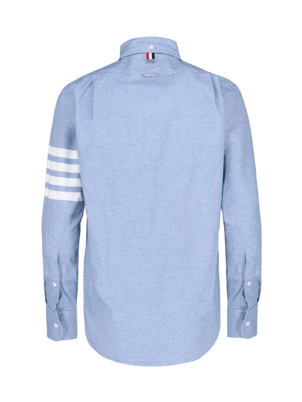 Thom Browne Light Blue Button-Down Shirt with Tricolor Tab and Signature Stripes Blauw
