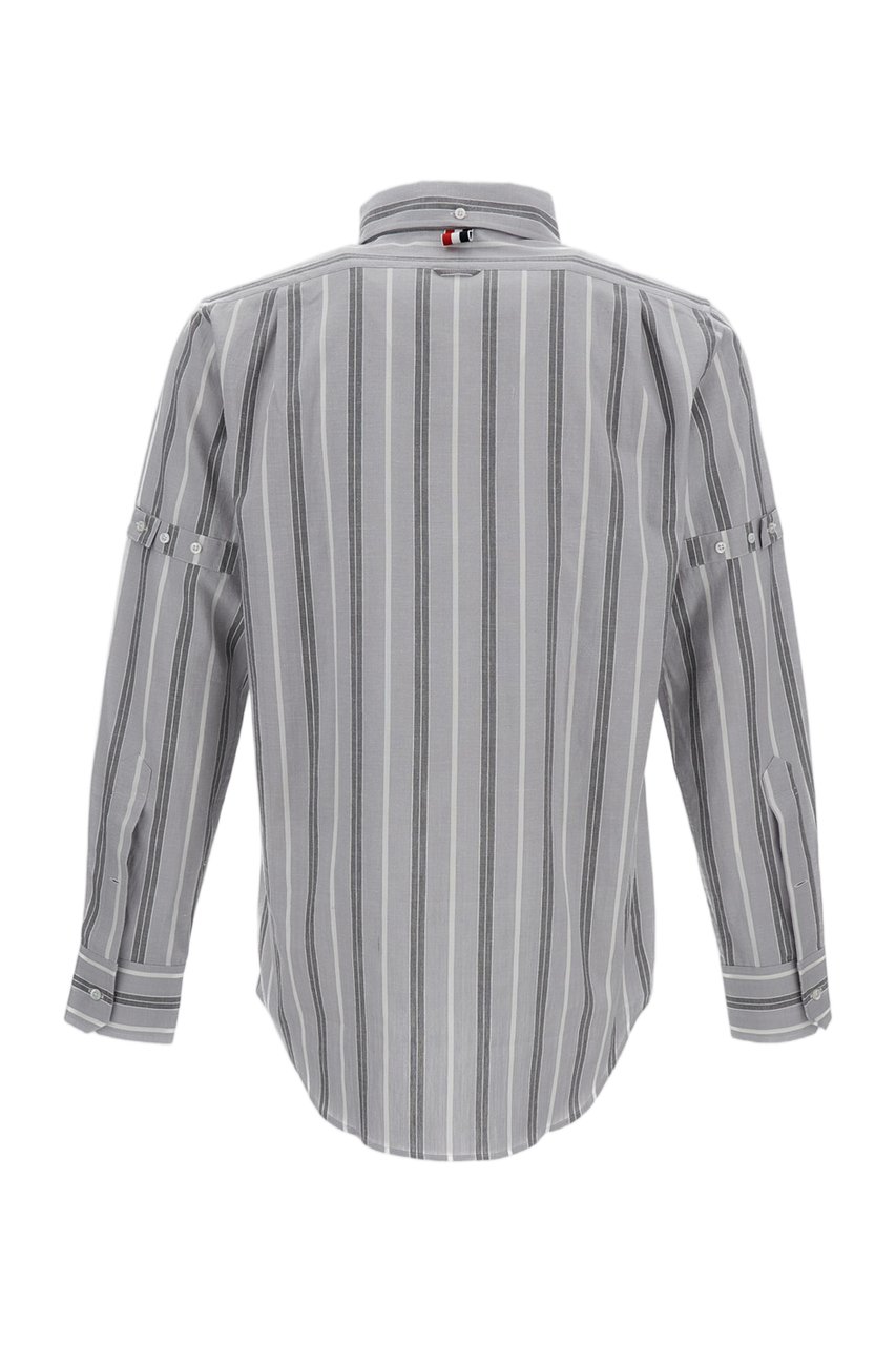 Thom Browne Relaxed Fit Striped Cotton Shirt with Pointed Collar Grijs