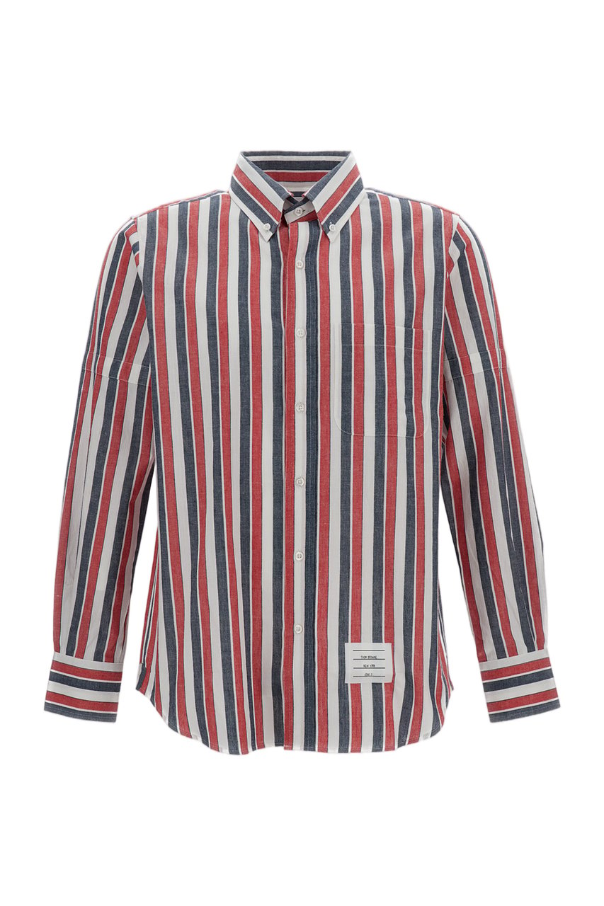 Thom Browne Multicolor Striped Relaxed Fit Linen-Cotton Thom Browne Shirt Neutraal