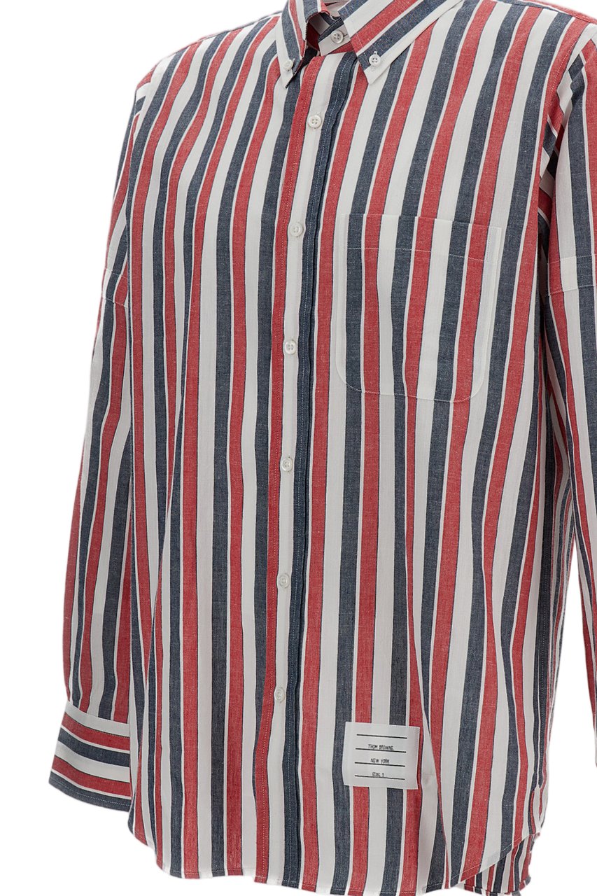 Thom Browne Multicolor Striped Relaxed Fit Linen-Cotton Thom Browne Shirt Neutraal