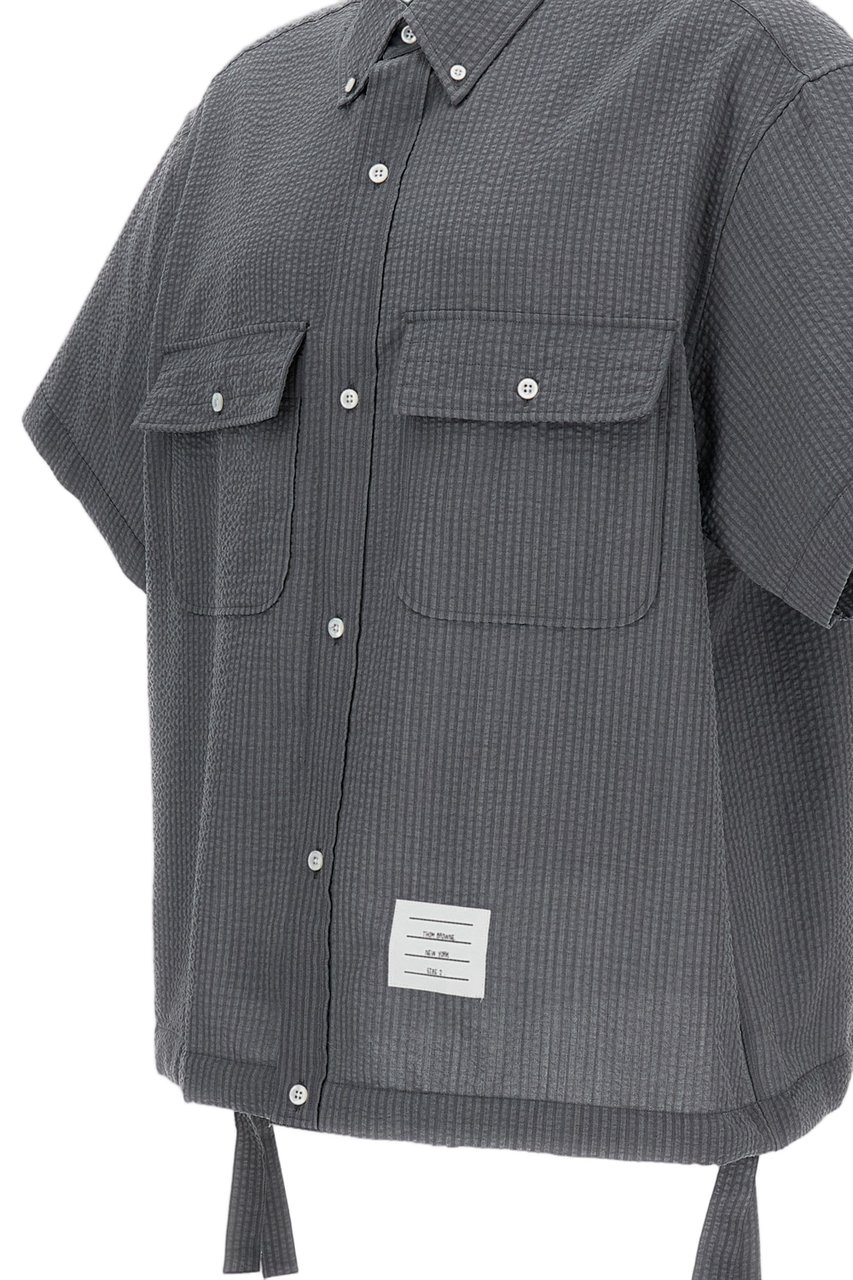 Thom Browne Gray Wool Short-Sleeve Oversize Shirt Grijs