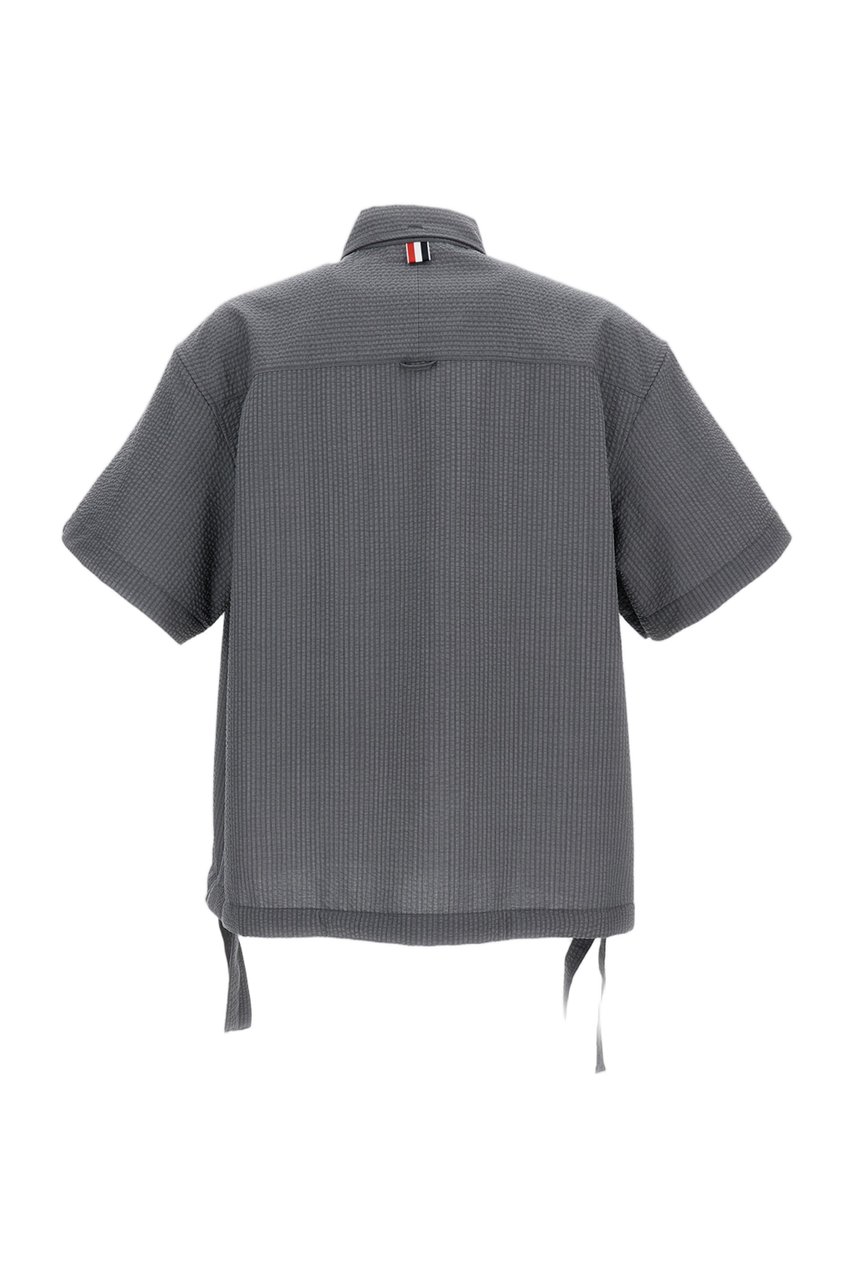 Thom Browne Gray Wool Short-Sleeve Oversize Shirt Grijs