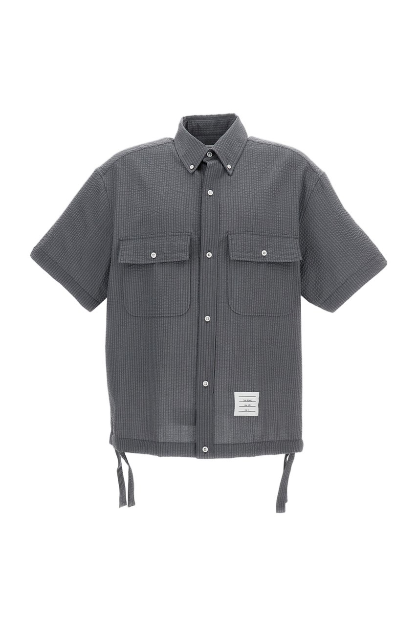 Thom Browne Gray Wool Short-Sleeve Oversize Shirt Grijs