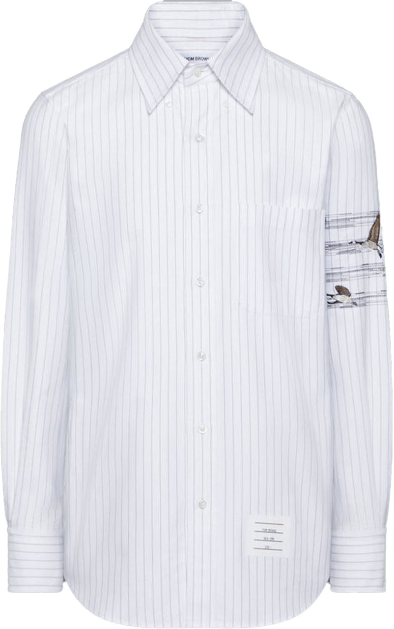 Thom Browne PINSTRIPE OXFORD PENCIL STITCH GEESE 4 BAR STRAIGHT FIT SHIRT Grijs