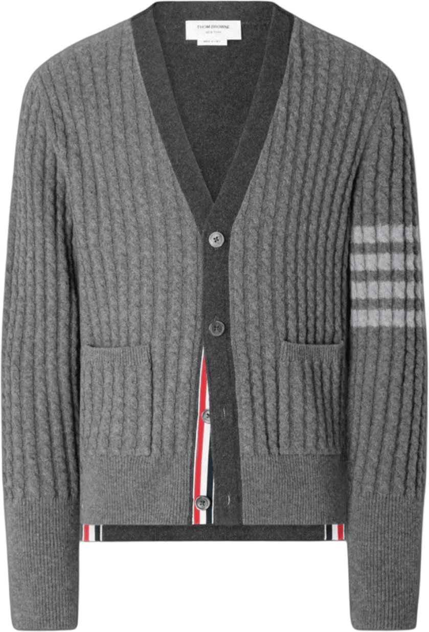 Thom Browne 2-IN-1 BABY CABLE MERINO WOOL 4 BAR CARDIGAN Grijs