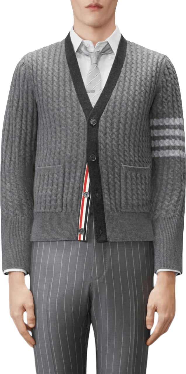 Thom Browne 2-IN-1 BABY CABLE MERINO WOOL 4 BAR CARDIGAN Grijs