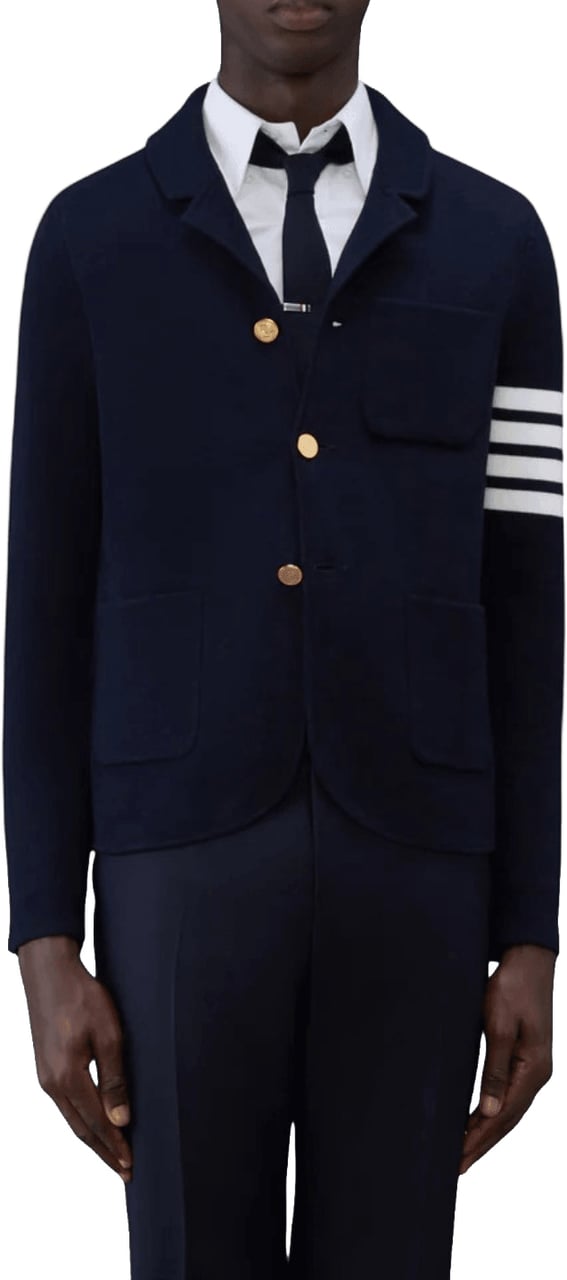 Thom Browne SINGLE BREASTED FINE MERINO WOOL 4 BAR CARDIGAN Navy