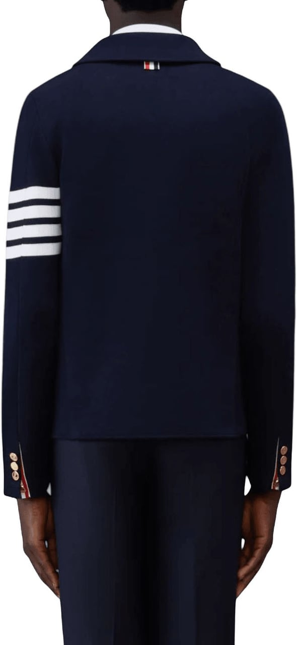Thom Browne SINGLE BREASTED FINE MERINO WOOL 4 BAR CARDIGAN Navy