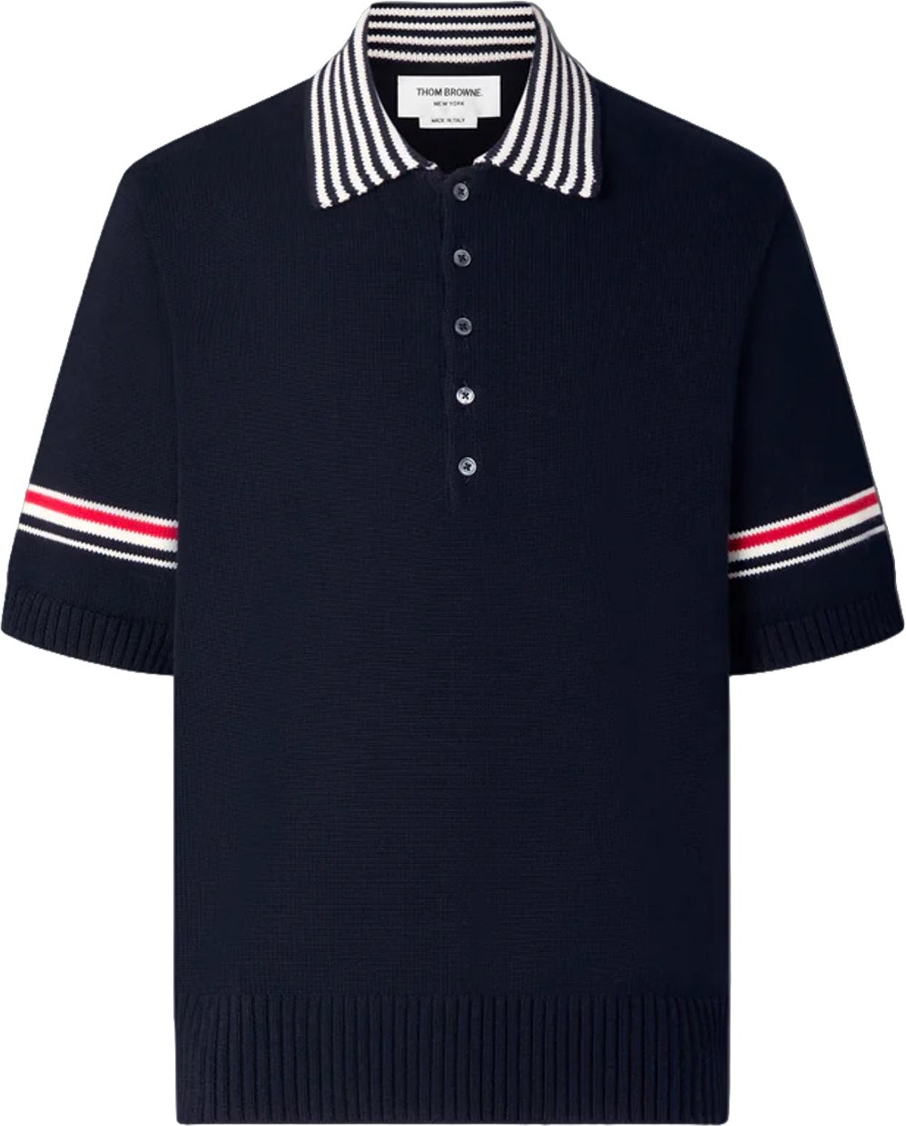 Thom Browne SAILBOAT JERSEY STITCH RWB STRIPE RUGBY POLO SHIRT Navy