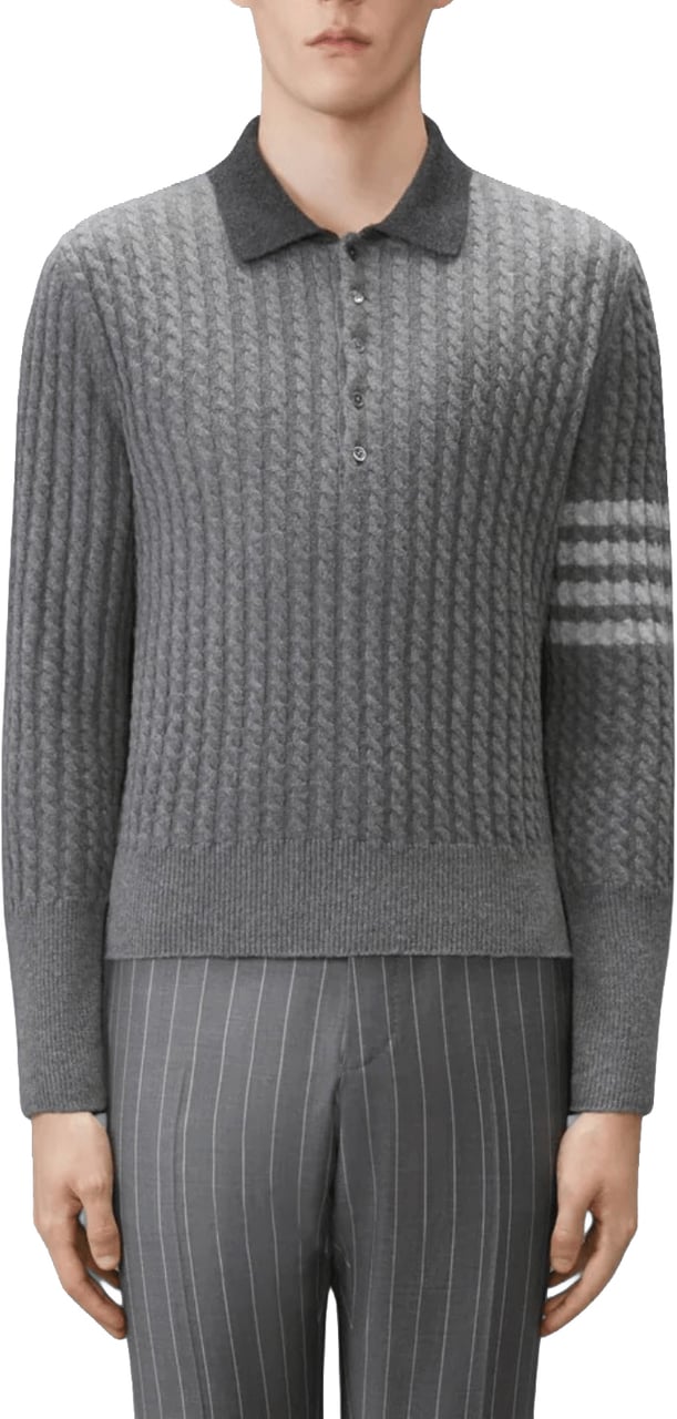 Thom Browne 2-IN-1 BABY CABLE MERINO WOOL 4 BAR POLO SHIRT Grijs