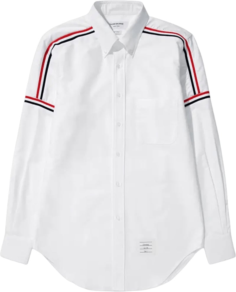 Thom Browne ELASTIC RWB CLASSIC FIT OXFORD COTTON SHIRT Wit