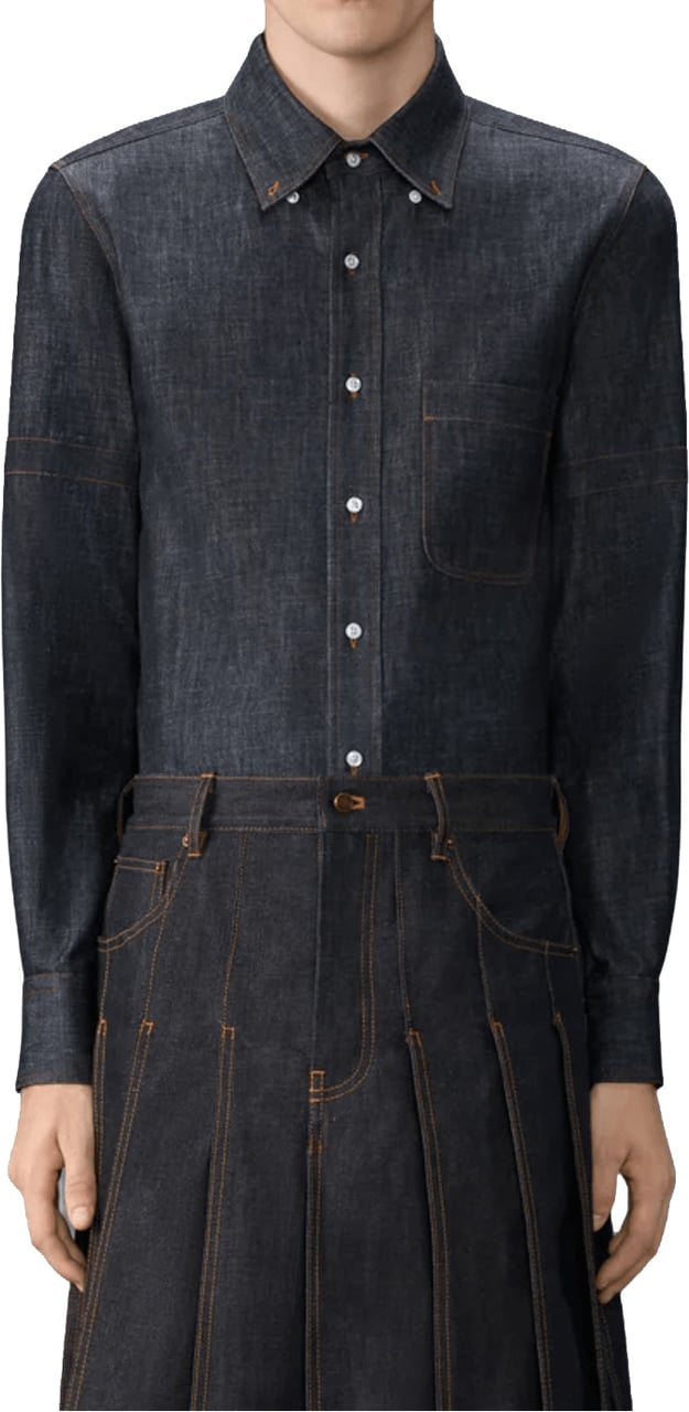 Thom Browne RWB INNER CUFF STRAIGHT FIT DENIM SHIRT Navy