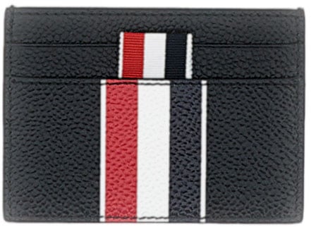 Thom Browne Black Pebble Grain Leather Double Card Holder Zwart