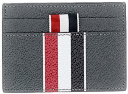 Thom Browne Grey Pebble Grain Leather Double Card Holder Grijs
