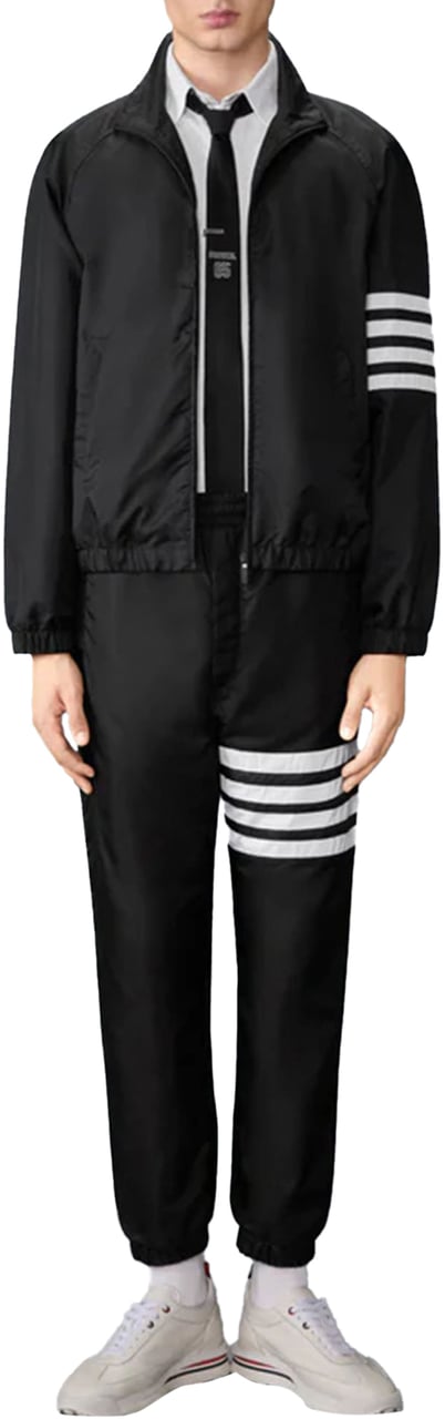 Thom Browne Glanzende ripstop raglan 4-bar trainingsjas zwart Zwart