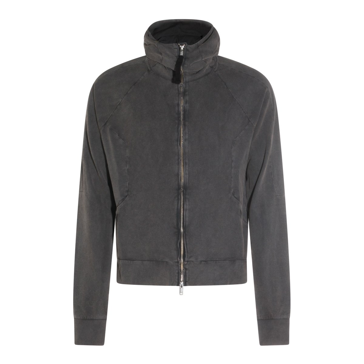 Thom Krom High-Neck Dark Grey Cotton Sweatshirt With Zip Closure And Hoodie Grijs