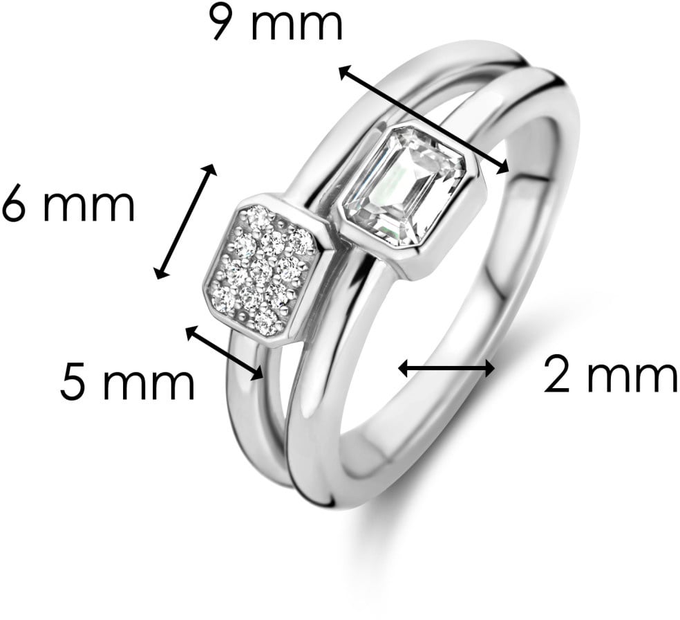 Ti Sento Ti Sento Ring 12275ZI/56 zilver dubbel met gezette baquet en pave stenen Zilver