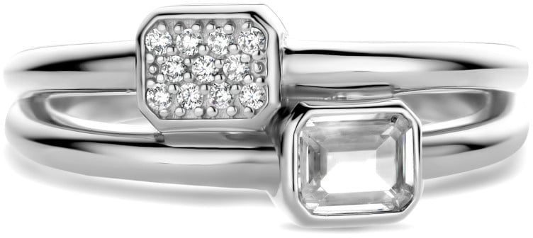Ti Sento Ti Sento Ring 12275ZI/56 zilver dubbel met gezette baquet en pave stenen Zilver