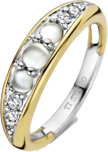 Ti Sento Ti Sento ring 12304MW/56 Zilver Verguld met Zirkonia en Maansteen Maat 56 Goud