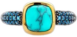 Ti Sento Ti Sento Ring 12331TQ/54 Zilvere ring met gouden plating om de zetting Turqouise steen en blauwe zirkonia's Cyaan