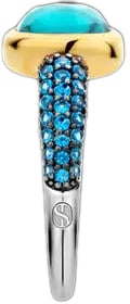 Ti Sento Ti Sento Ring 12331TQ/54 Zilvere ring met gouden plating om de zetting Turqouise steen en blauwe zirkonia's Cyaan