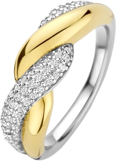 Ti Sento Ring 12370ZY/54 Zilver 14k Geelgouden Plating Dubbel met Zirkonia Maat 54 Goud
