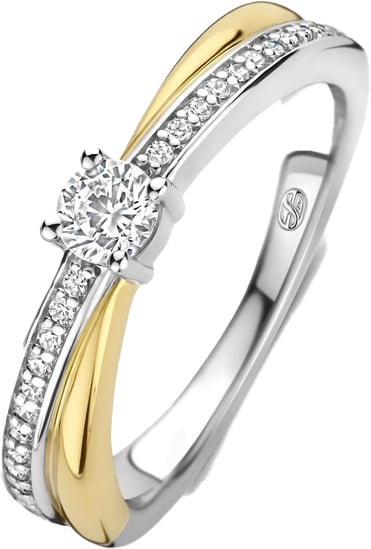 Ti Sento Ti Sento Ring 12374ZY/56 Zilver 14k Gold Plated Dubbel met Zirkonia maat 56 Zilver