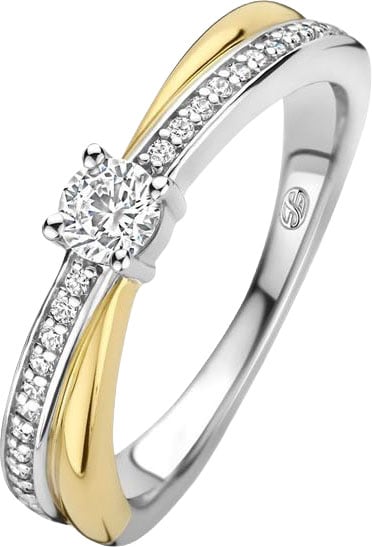 Ti Sento Ring 12374ZY/56 Zilver 14k Gold Plated Dubbel met Zirkonia Maat 56 Zilver